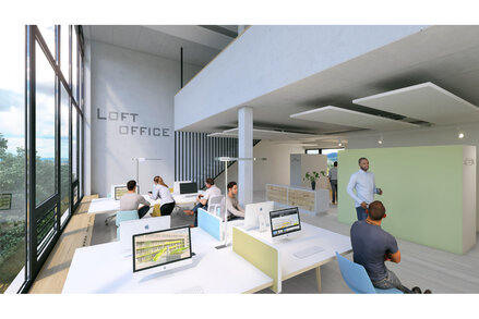 Loftoffice Darmstadt_Visualisierung Galerie-Büro_ruby³ architekten